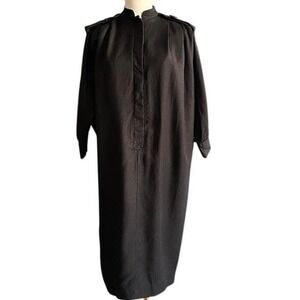 Vintage 80s Sherrie Bloom for Chetta B Black Linen-Blend Safari Midi Dress ILGWU